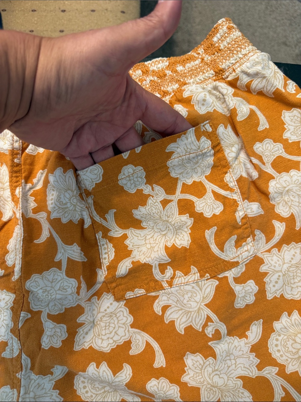 Briggs New York Orange Floral High-Waist Smocked Shorts - Picture 5 of 7